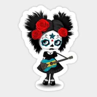 Sugar Skull Girl Playing Bahamas Flag Guitar Sticker